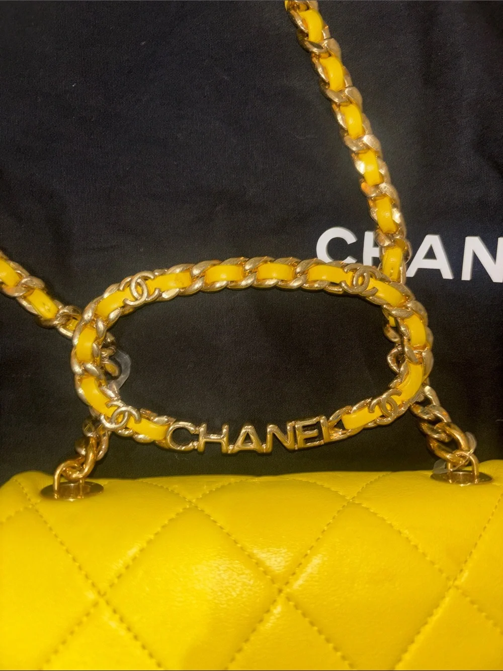 CHANEL Yellow Quilted Lambskin Mini Shoulder Bag with Gold Hardware